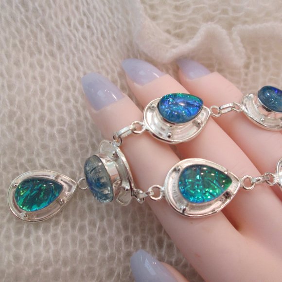 TRIPLE FIRE OPAL NATURAL GEMSTONE LADIES  925 STERLING SILVER NECKLACE - Picture 8 of 8